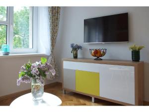 Televízia a/alebo spoločenská miestnosť v ubytovaní Nowolipie Warsaw Apartment