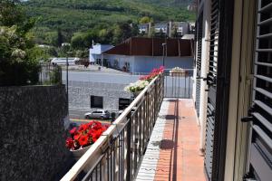 einen Balkon mit Blumen und Straßenblick in der Unterkunft sophie in Salerno
