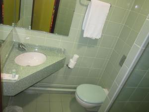 
a bathroom with a toilet and a sink at Hotel Siatel Metz in Norroy-le-Veneur
