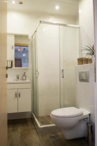 y baño con ducha y aseo. en Stay Apartment by Skg Apartments, en Tesalónica