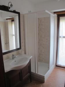 un bagno con lavandino e doccia di Casa dei Girasoli - Formia centro a Formia