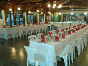 坎皮納的住宿－Day Camp Hotel Fazenda，一排桌子和椅子上都装着红色的餐巾