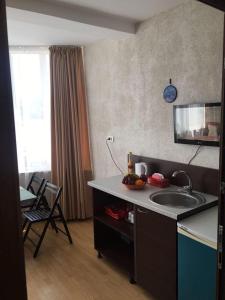 a kitchen with a sink and a counter top at Camere de inchiriat David in Eforie Nord