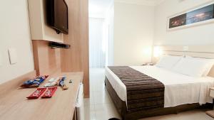 una camera da letto con un letto e una TV a schermo piatto di Pampulha Lieu Hotel a Belo Horizonte