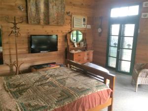 a bedroom with a bed and a flat screen tv at Peppercorns B&B in McLaren Vale