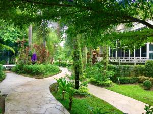 a garden with a tree and a walkway at Watermill Resort in Nong Nam Daeng