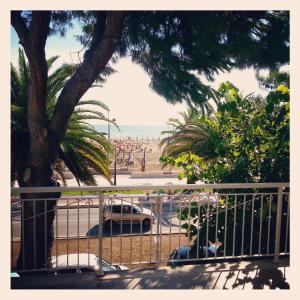 una recinzione con un albero e un'auto in strada di roseto holidays a Roseto degli Abruzzi