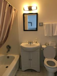 uma casa de banho com um lavatório, um WC e um espelho. em Manitou Motor Inn em Manitou