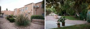 dos fotos de un patio con un edificio en Hotel La Fundacion en General Roca
