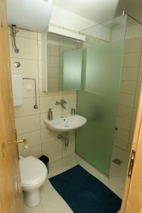 łazienka z toaletą i umywalką w obiekcie Blue Box Apartment w Belgradzie