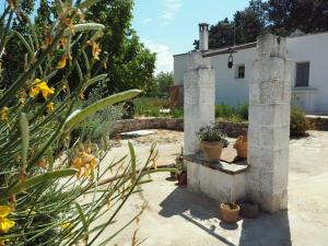 einen Garten mit einigen Pflanzen und einem Gebäude in der Unterkunft I Giardini di Pomona in Cisternino