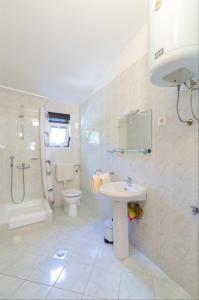 a bathroom with a sink and a toilet and a shower at Apartment Zdravka in Crikvenica
