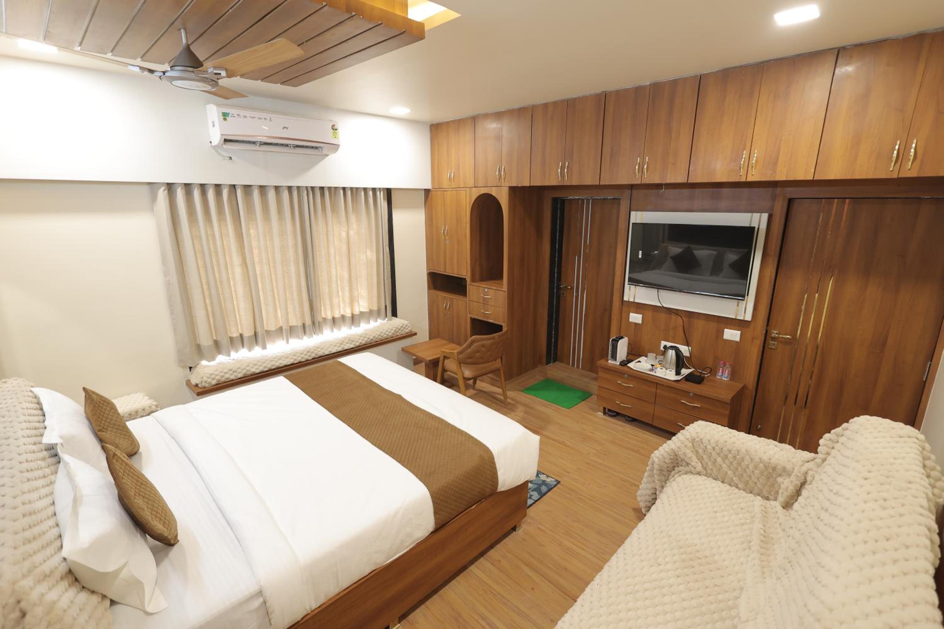 Bedroom with wood panelling