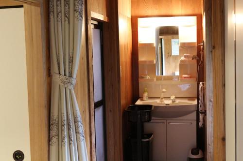 屋久島にあるCottage Yakusugi Houseの洗面台と鏡のあるバスルーム