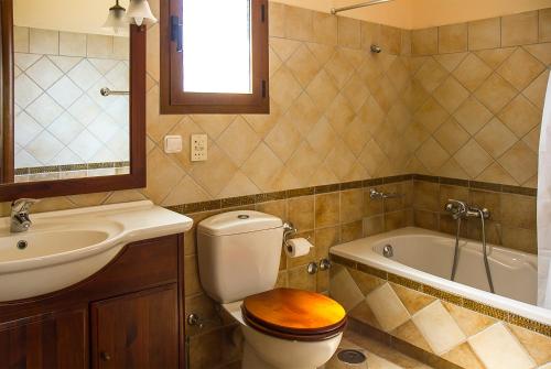 AgnítsiniにあるGarnelis Houseのバスルーム(トイレ、洗面台、バスタブ付)