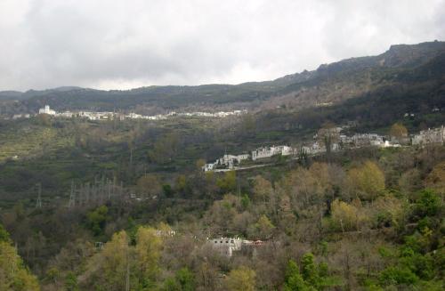 a town on a hill with trees and buildings at Hostal Rural Poqueira in Capileira
