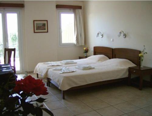 a bedroom with two beds in a room at Studios Nikolaou Bros in Parga