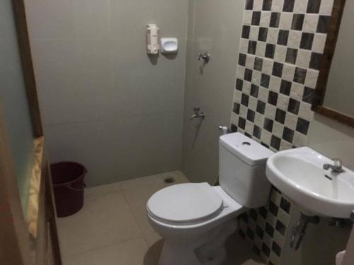 a bathroom with a white toilet and a sink at Mayon Lodging House in Legazpi
