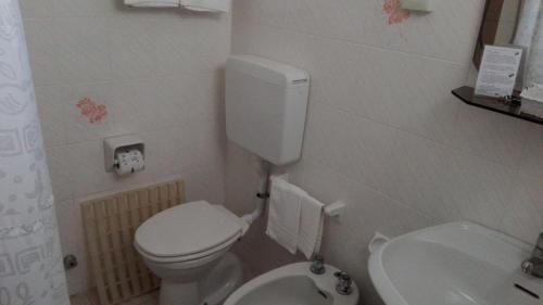 a small bathroom with a toilet and a sink at B&B Promenade Hotel Simple con Piscina in Milano Marittima