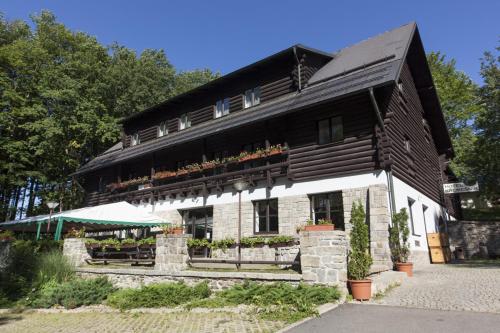 un edificio con plantas a su lado en Hotel Křemešník, en Nový Rychnov