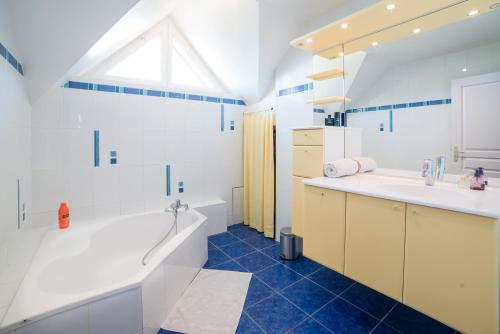 a large bathroom with a tub and a sink at Gîte LaurieRaphael in Pugny-Chatenod