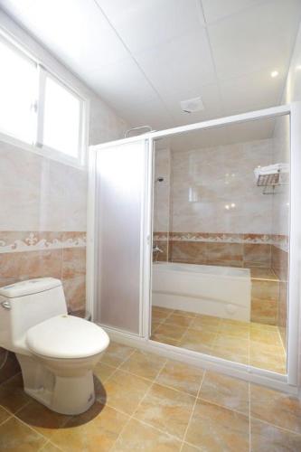 a bathroom with a toilet and a shower at 木子屋民宿Lee House in Guanshan