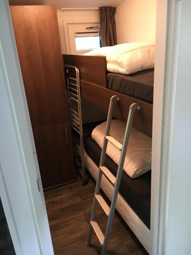 a ladder in a room with two bunk beds at Vakantiecentrum De Ullingse Bergen in Sint Anthonis
