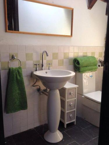 a bathroom with a sink and a toilet and a mirror at El Balcón de Sotillo - Las Médulas - Senderismo por Canales Romanos in Sotillo de Cabrera