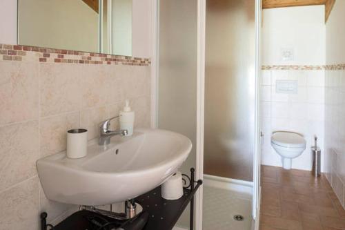 a bathroom with a sink and a toilet at Agriturismo Annarella in Carassai