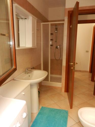 a bathroom with a sink and a shower in it at Castello 9 in Isola del Giglio