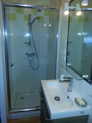 une salle de bain avec une douche et un lavabo et une douche dans l'établissement B&B La Difference, à Lagord