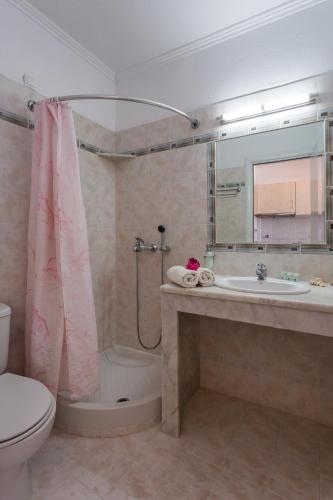 ein Badezimmer mit Toilette, Waschbecken und Dusche in der Unterkunft Ritsa Studios in Skiathos-Stadt