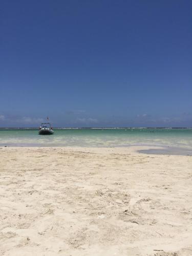 a boat in the water on a beach at Batey Hotel Boutique in Boca Chica