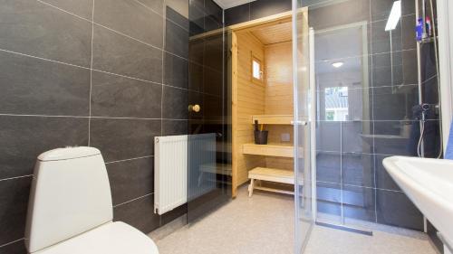 a bathroom with a toilet and a sink at Tiinan tupa B in Moksinkylä