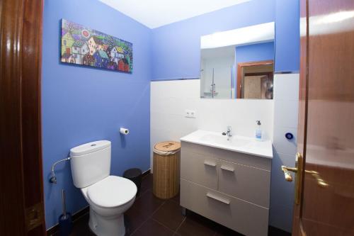 コルドバにあるÁtico Muralla Maluの青いバスルーム(トイレ、シンク付)