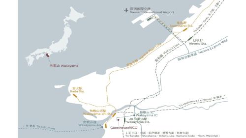 a map of the proposed route for the bruce highway at Guesthouse RICO in Wakayama