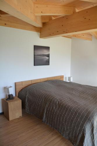 a bedroom with a bed and a wooden ceiling at KirchnerKitz in Piesendorf