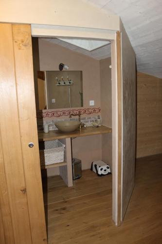 a bathroom with a sink and a mirror at Gite Le Puy Rabasteau in Chantonnay