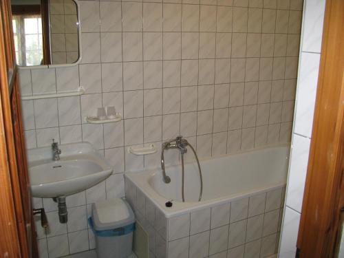 a bathroom with a sink and a bath tub and a sink at Penzion 102 in Pardubice