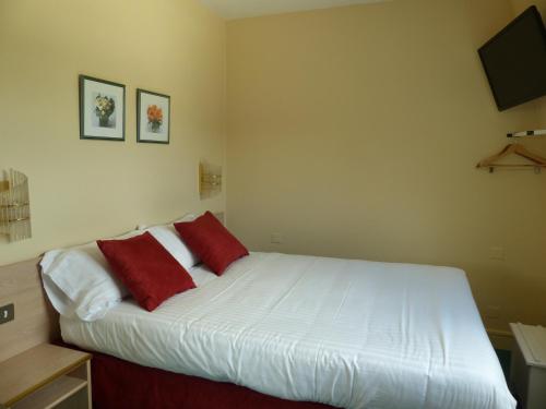 1 dormitorio con 1 cama blanca grande con almohadas rojas en Belle Epoque, en Chinon