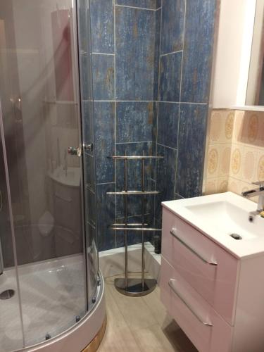une salle de bain avec douche et lavabo dans l'établissement Studio Opale, à Berck-sur-Mer