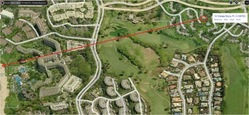 a map with a red line on it at Wailea Sunset Condo - Ekolu #607 in Wailea