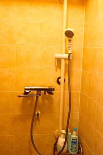a shower in a bathroom with a blow dryer at Niseko Guesthouse Nalu. in Niseko