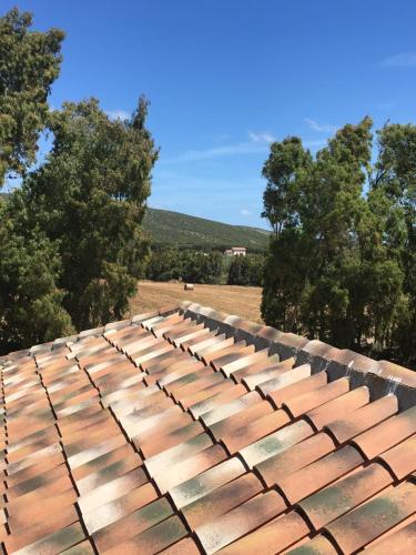 a wooden roof with trees in the background at Villa Arzilla Sardegna in Alghero