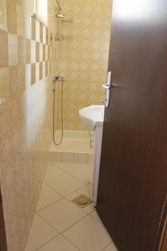 a bathroom with a sink and a toilet and a shower at Apartment Ruby in Mandre