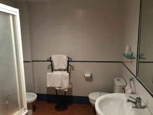 La salle de bains est pourvue de toilettes et d'un lavabo. dans l'établissement Apartamentos Arroyo Frío, à Arroyo Frío