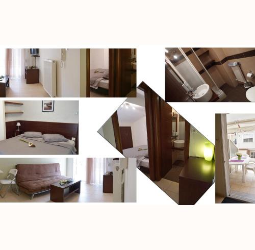 a collage of different photos of a room at Ameris Studios & Apartments in Neos Marmaras