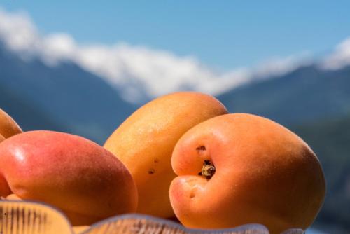 a bowl of fruit with apples and oranges at Hotel Restaurant Grünwalderhof in Innsbruck