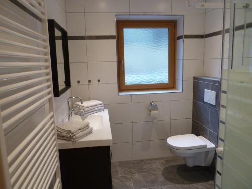 ドルフガシュタインにあるRainerhofのバスルーム(トイレ、洗面台付)、窓が備わります。