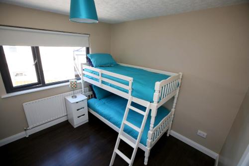 a bunk bed in a small room with a ladder at Harbour front apartments in Burtonport